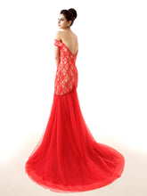 Red Off Shoulder Lace Mermaid Formal Prom Evening Dress EN119